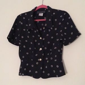 Navy blue vintage blouse with pattern